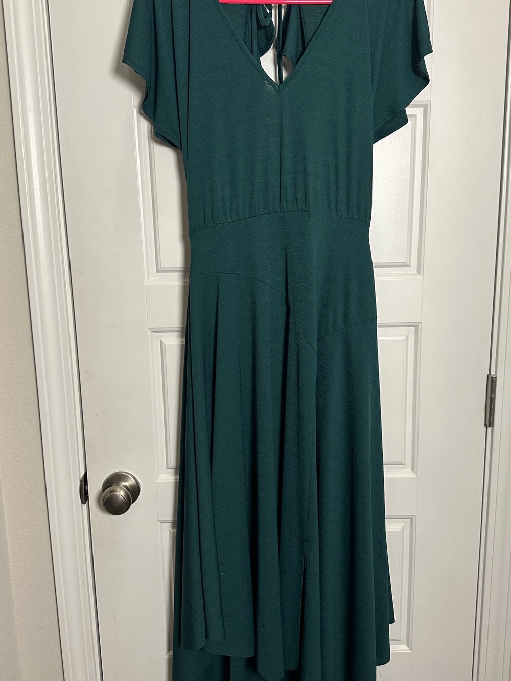 Joyfolie Mia Joy Dark Green V-Neck Asymmetrical Hem Maxi Dress XS